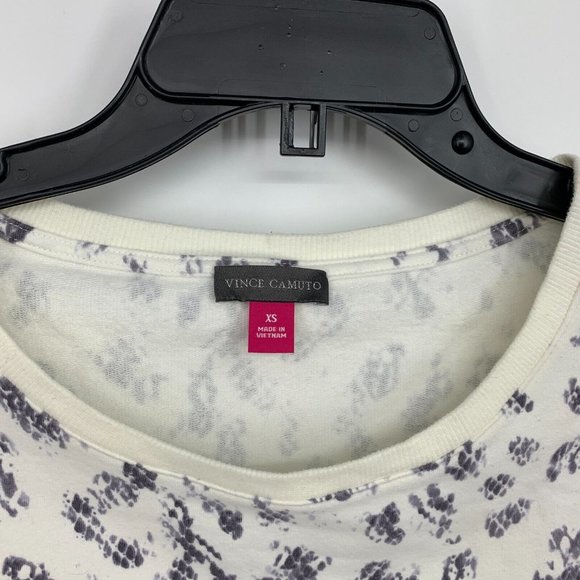 Vince Camuto Top Ivory Gray Snake Print Elbow Sleeve French Terry NWT - Picture 5 of 10